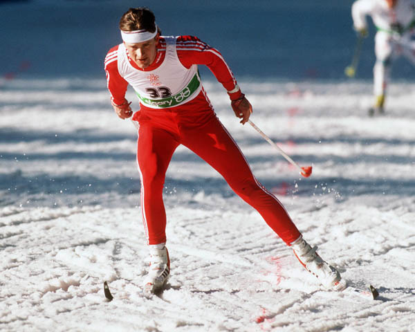 Canada's John Servold participates in the nordic combined ski event at the 1988 Winter Olympics in Calgary. (CP PHOTO/COA/S. Grant)