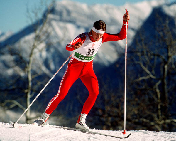 Canada's John Servold participates in the cross-country portion of the nordic combined ski event at the 1988 Winter Olympics in Calgary. (CP PHOTO/COA/S. Grant)
