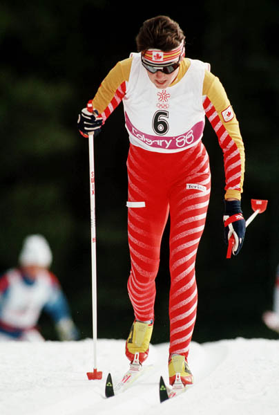 Canada's Lorna Sasseville competes in a cross country ski event at the 1988 Calgary Olympic winter Games. (CP PHOTO/COA/ J. Gibson)