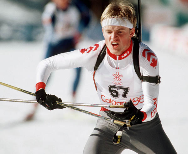 Canada's Jamie Kallio competes in the biathlon event at the 1988 Calgary Olympic winter Games. (CP PHOTO/COA/J. Gibson)