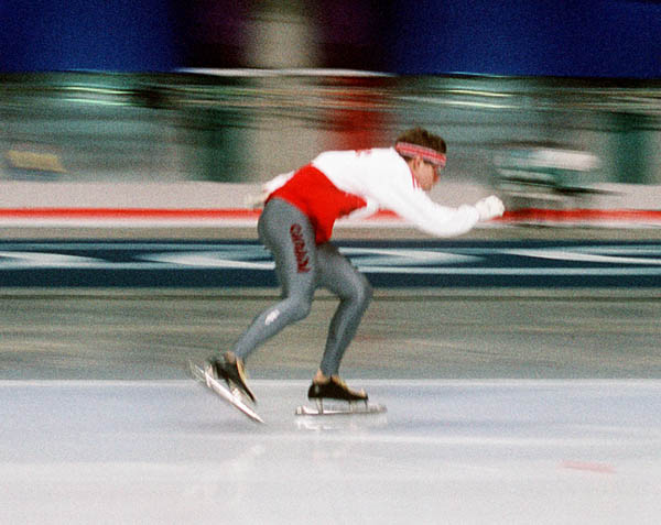 Canada's Ben Lamarche participates in the speedskating event at the 1988 Winter Olympics in Calgary. (CP PHOTO/COA/T. Grant)
