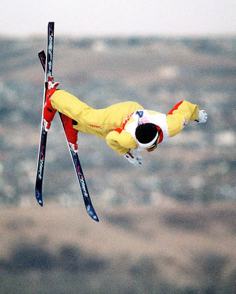 Canada's Lloyd Langlois competes in the freestyle aerials ski event at the 1988 Calgary Olympic winter Games. (CP PHOTO/COA/F.S.Grant)