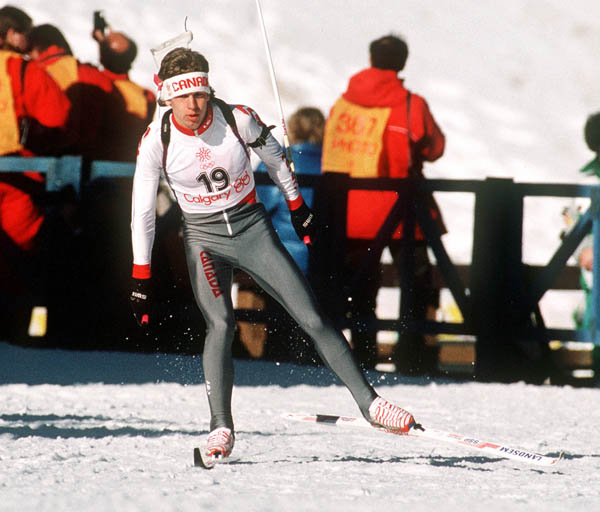 Canada's Glen Rupertus competes in the biathlon event at the 1988 Calgary Olympic winter Games. (CP PHOTO/COA/J. Gibson)