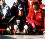 Canada's Marie-Claude Doyon participates in the luge event at the 1988 Winter Olympics in Calgary. (CP PHOTO/COA/ T. O'lett)