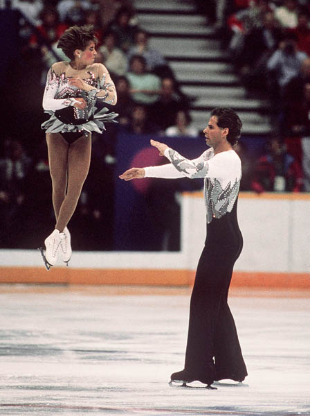 Canada's Isabelle Brasseur (left) and Loyd Eisler participate in the pairs figure skating event at the 1988 Winter Olympics in Calgary. (CP PHOTO/COA/S.Grant)