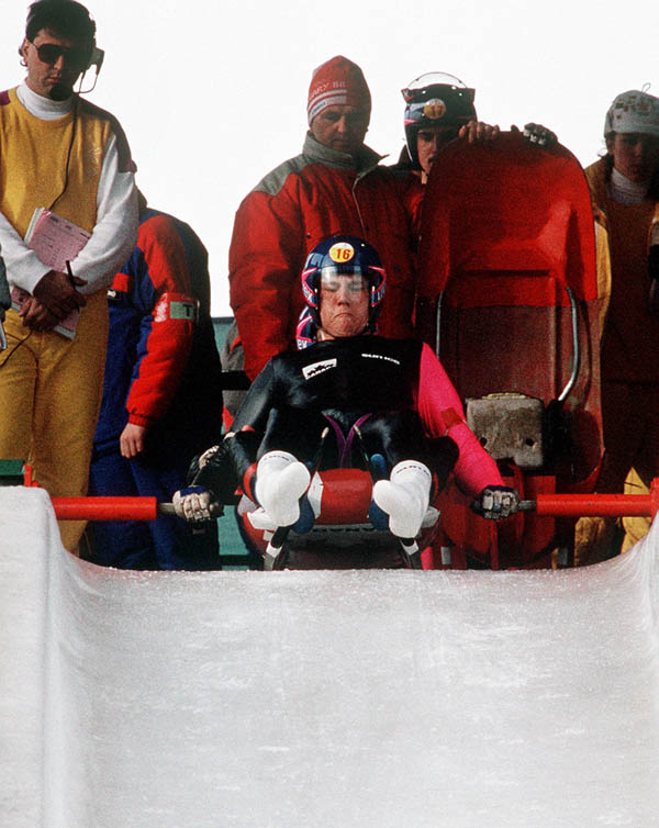 Canada's Harry Salmon and Daniel Doll participate in the luge event at the 1988 Winter Olympics in Calgary. (CP PHOTO/COA/ T. O'lett)