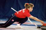 Canada's Linda Moore competes in the curling event at the 1988 Calgary Olympic winter Games. (CP PHOTO/COA/Ted Grant)