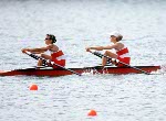 Canada's Wendy Wiebe (left) and Colleen Miller compete in the 2x rowing event at the 1996 Olympic games in Atlanta. (CP PHOTO/ COA/ Claus Andersen)