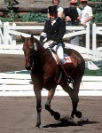 Canada's Robin Hahn rides L'Esprit in the equestrian event at the 1976 Montreal Olympic games. (CP PHOTO/ COA/RW)