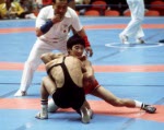 Canada's Mitch Kawasaki (left) competes in the wrestling event at the 1976 Olympic games in Montreal. (CP PHOTO/ COA/RW)