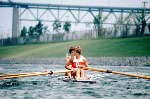 Canada's Cheryl Howard and Bev Cameron compete in the women's 2x rowing event at the 1976 Montreal Olympic Games. (CP Photo/COA)