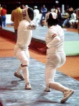 Canada's Peter Urban (right) competes in the fencing event at the 1976 Olympic games in Montreal. (CP PHOTO/ COA/ BB)