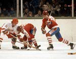 Canada's Vaughn Karpan (#19) participates in the hockey event at the 1988 Winter Olympics in Calgary. (CP PHOTO/COA/S.Grant)