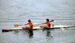 Canada's Steve King and Denis Barre compete in a kayaking event at the 1976 Olympic games in Montreal. (CP PHOTO/ COA/ Ted Grant)