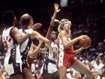 Canada's Alison Lang (right) lines-up a shot during women's basketball action at the 1984 Olympic Games in Los Angeles. (CP PHOTO/COA/JM)