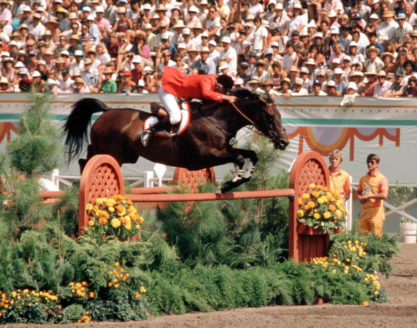 Canada's Jim Elder rides Shawline in an equestrian event at the 1984 Olympic games in Los Angeles. (CP PHOTO/ COA/Tim O'lett)