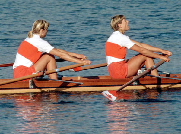 Canada's Daniele (left) and Silken Laumann compete in the rowing event at the 1984 Olympic games in Los Angeles. (CP PHOTO/ COA/Ted Grant )