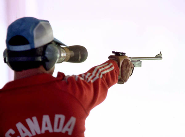 Canada's Guy Lorion Jr. competes in a shooting event at the 1984 Olympic games in Los Angeles. (CP PHOTO/ COA/ Tim O'lett)