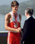 Canada's men's 8 rowing team (left) celebrates their gold medal win at the 1984 Olympic games in Los Angeles. (CP PHOTO/ COA/Ted Grant)