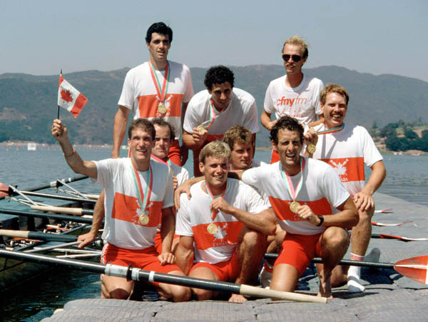 Canada's men 8 rowing team celebrates their gold medal win at the 1984 Olympic games in Los Angeles. (CP PHOTO/ COA/Ted Grant)