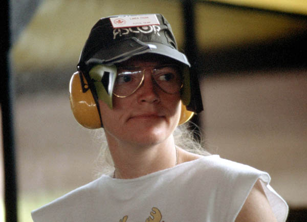 Canada's Linda Thom competes in a shooting event at the 1984 Olympic games in Los Angeles. (CP PHOTO/ COA/ Tim O'lett)