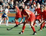 Canada's Laurie Lambert and Shelly Andrews play field hockey at the 1984 Los Angeles Olympic Games. (CP Photo/ COA/ Ted Grant)