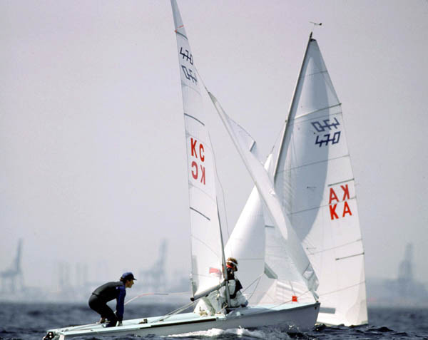 Canada's Terry McLaughlin and Evert Bastet compete in the yachting event at the 1984 Olympic games in Los Angeles. (CP PHOTO/ COA/ Cromby McNeil)