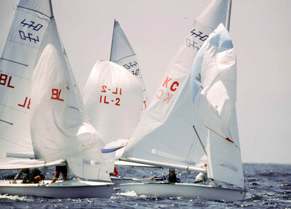 Canada's Frank McLaughlin and Martin ten Hove (right) compete in the yachting event at the 1984 Olympic games in Los Angeles. (CP PHOTO/ COA/ Cromby McNeil)