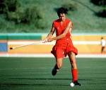 Canada's Diane Shiaz Virjee plays field hockey at the 1984 Los Angeles Olympic Games. (CP Photo/ COA/ Ted Grant)