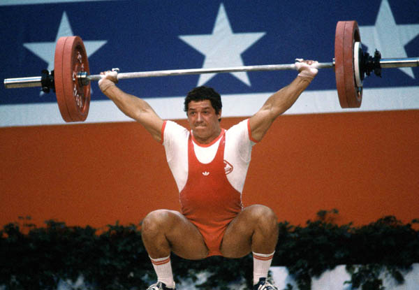Canada's Yvan Darsigny competes in the weightlifting event at the 1984 Olympic games in Los Angeles. (CP PHOTO/ COA/Tim O'lett )