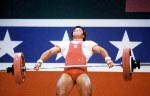 Canada's Jacques Demers celebrates a silver medal win in the weightlifting event at the 1984 Olympic games in Los Angeles. (CP PHOTO/ COA/)