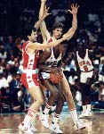 Canada's Jay Triano (9) plays basketball at the 1984 Olympic Games in Los Angeles. (CP PHOTO/COA/J. Merrithew)