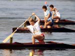 Canada's David Frost (right) and Larry Cain competing in the canoe event at the 1992 Olympic games in Barcelona. (CP PHOTO/ COA/ F.S. Grant)