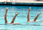 Canada's Sharon Hambrook (right) and Kelly Kryczka perform their synchronized swimming routine at the 1984 Los Angeles Olympic Games. (CP Photo/ COA/ Tim O'lett)