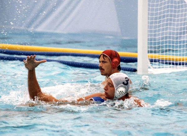 Canada's George Gross (#3) competes in the men's water polo event at the 1984 Olympic Games Los Angeles. (CP Photo/COA/Tim O'lett)