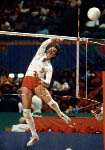 Canada's Audrey Vandervelden (left) competes in the women's volleyball event at the 1984 Los Angeles Summer Olympic Games. (CP PHOTO/COA/Scott Grant)