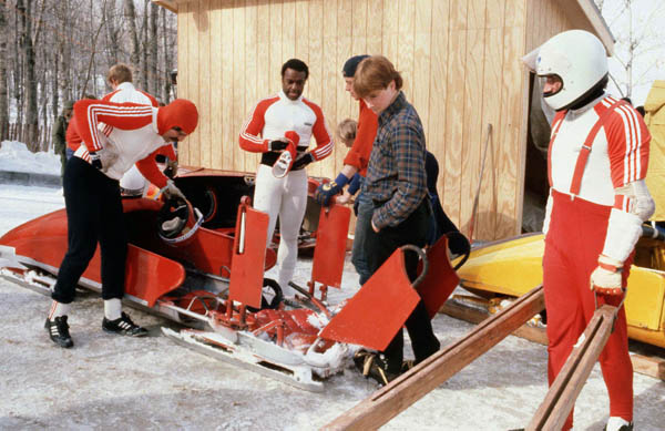 Canada's four-man bobsleigh team competes in the at the 1980 Lake Placid Winter Olympics. (CP PHOTO/ COA)