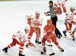 Canada's Warren Anderson (2), Dan D'Alvise (18) and Stelio Zupancich (22) compete in hockey action against the U.S.S.R. at the 1980 Winter Olympics in Lake Placid. (CP Photo/ COA)