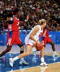 Canada's Stacey Dales (10) runs up the court during basketball action at the Sydney 2000 Olympic Games. (CP PHOTO/ COA)