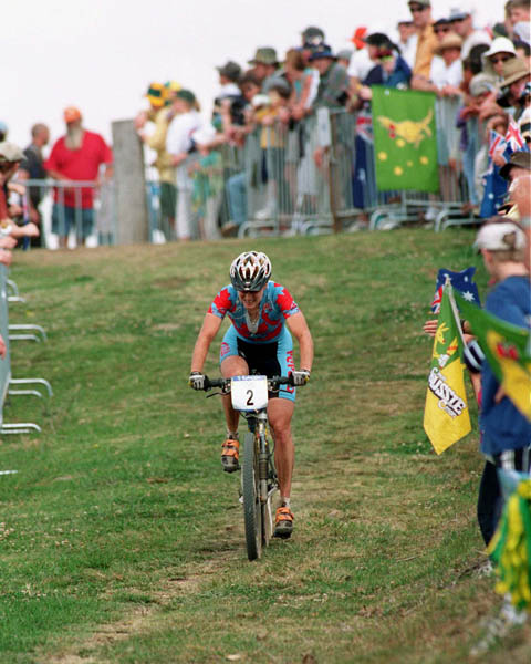 Canada's Alison Sydor competes in a cross country cycling event at the 2000 Sydney Olympic Games. (CP PHOTO/ COA)