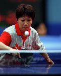 Canada's Barbara Chiu (left) and Lijuan Geng compete in the doubles table tennis event at the 1996 Atlanta Olympic Games. (CP Photo/COA/Scott Grant)