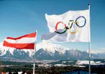 The Olympic Flag is shown at the 1976 Winter Olympics in Innsbruck, Austria. (CP Photo/COA)