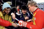 Canada's Jim Hunter signs autographs during ski jumping competition at the 1976 Winter Olympics in Innsbruck. (CP Photo/COA)