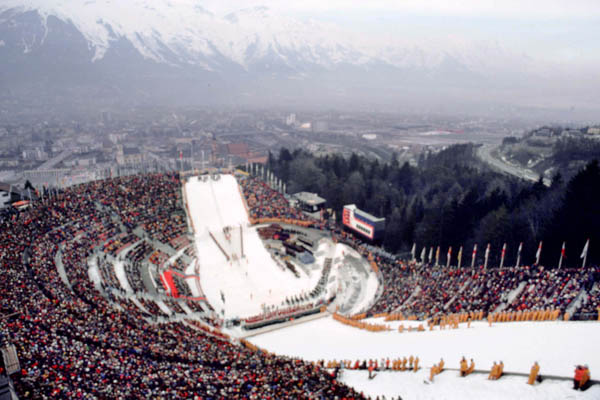The opening ceremonies take place at the alpine ski course at the 1976 Winter Olympics in Innsbruck. (CP Photo/COA)