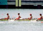 Canada's women's 8+ rowing team competes at the 1996 Atlanta Summer Olympic Games. (CP Photo/COA/Claus Andersen)