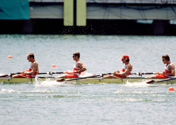 Canada's Men's 8+ rowing team at the 1996 Atlanta Summer Olympic Games. (CP Photo/COA/Claus Andersen)