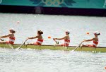 Canada's women's 8+ rowing team competes at the 1996 Atlanta Summer Olympic Games. (CP Photo/COA/Claus Andersen)