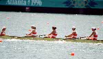 Canada's men's 8+ rowing team celebrate their gold medal win in the 8+ rowing event at the 1992 Olympic games in Barcelona. (CP PHOTO/ COA/Ted Grant)