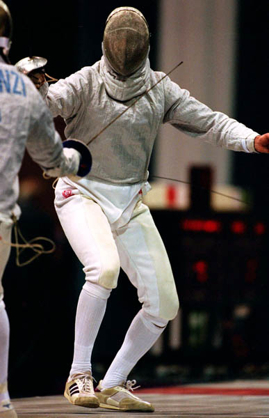 Canada's Jean-Marie Banos competes in the fencing event at the 1996 Atlanta Summer Olympic Games. (CP Photo/ COA/F. Scott Grant)