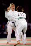Canada's Natalie Gosselin (left) competes in the judo event at the 1996 Atlanta Summer Olympic Games. (CP Photo/COA/F. Scott Grant)